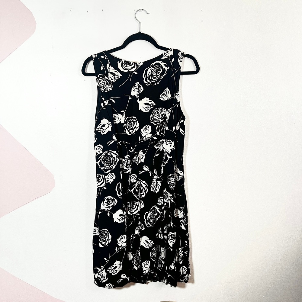 Vintage 90s Mini Dress Size 12 Black Rose Floral Summer Whimsigoth Grunge - Picture 2 of 6